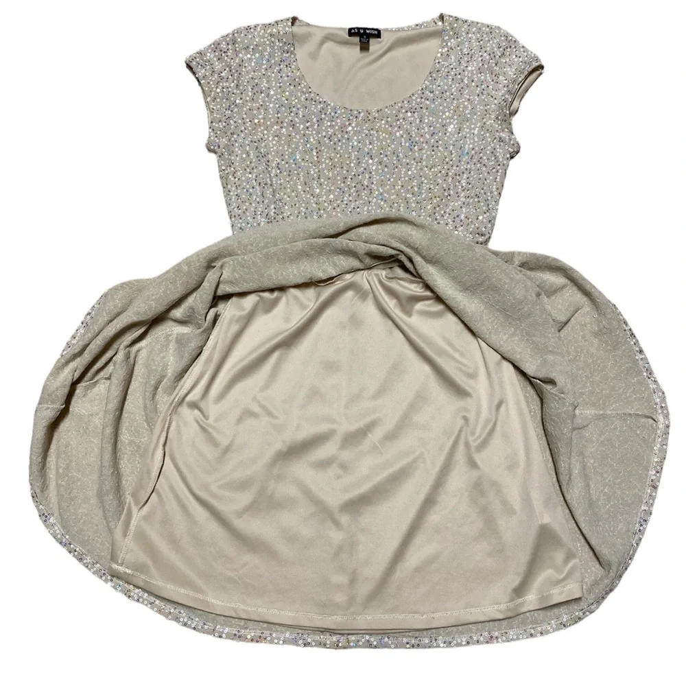 As U Wish Sequin Dress Skater Fit And Flare Multicolor Lined Short Sleeve